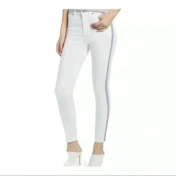 7 FOR ALL MANKIND Side Stripe High Waist Ankle Skinny Jeans In White Size 26 - Picture 2 of 10